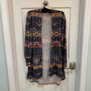 Tribal print long cardigan sweater duster